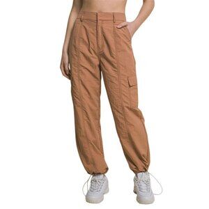 Love Tree Parachute Cargo Pants Size Medium Flat Front Elastic Waist Tan Utility